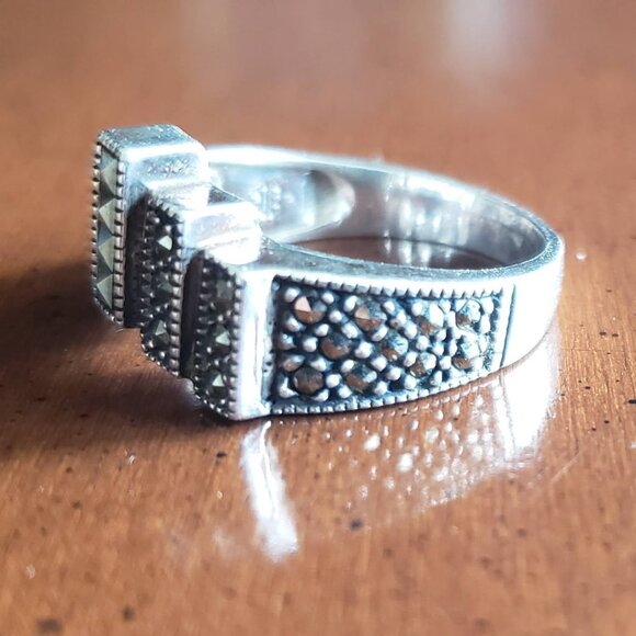 Judith Jack Vintage Art Deco Sterling Marcasite Ring - Picture 6 of 10